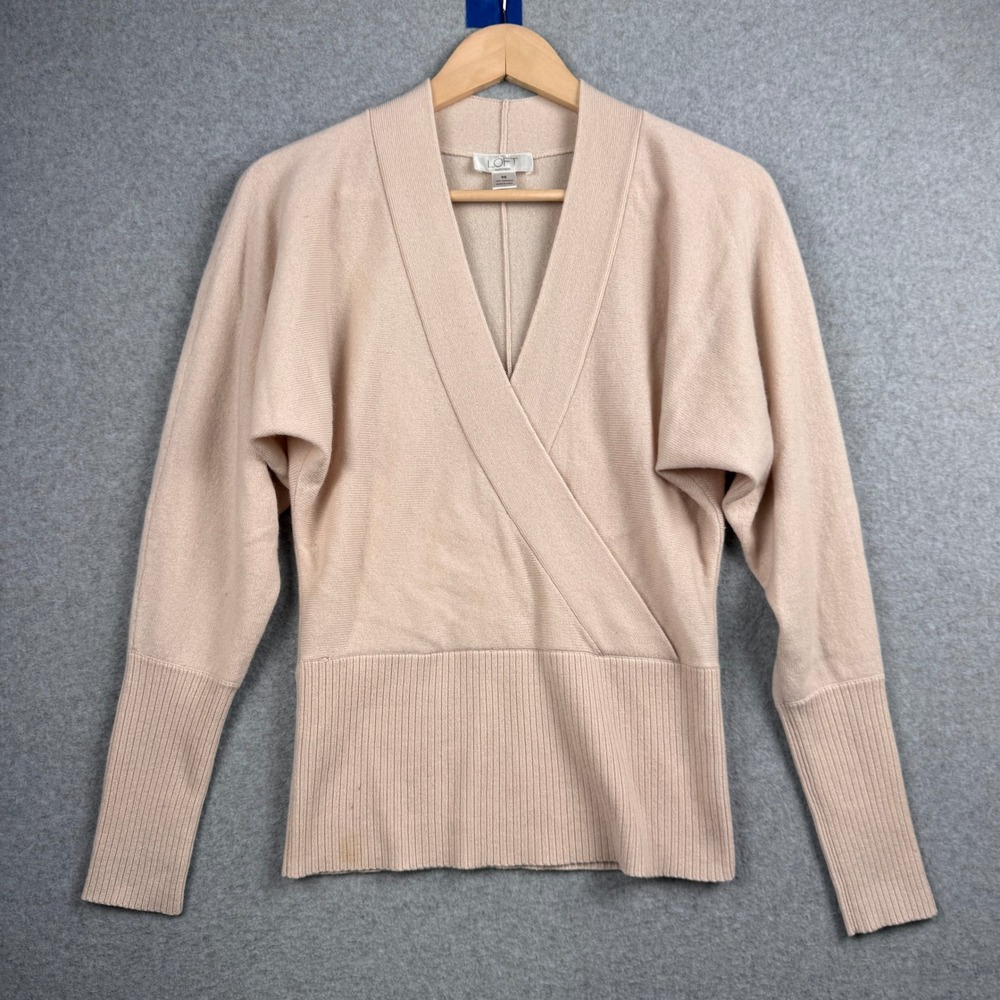 Ann Taylor LOFT Sweater Womens XS Beige Cream 100% Cashmere Surplice Pullover